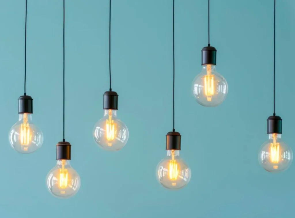 Підвішені лампочки на блакитному фоні