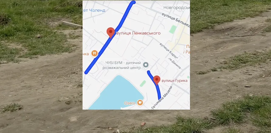 Карта з вулицями Ленкавського та Гурика в Івано-Франківську