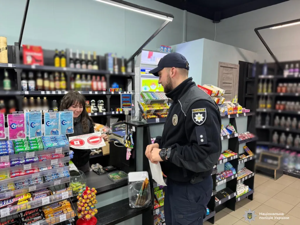 Поліцейський спілкується з продавчинею у магазині