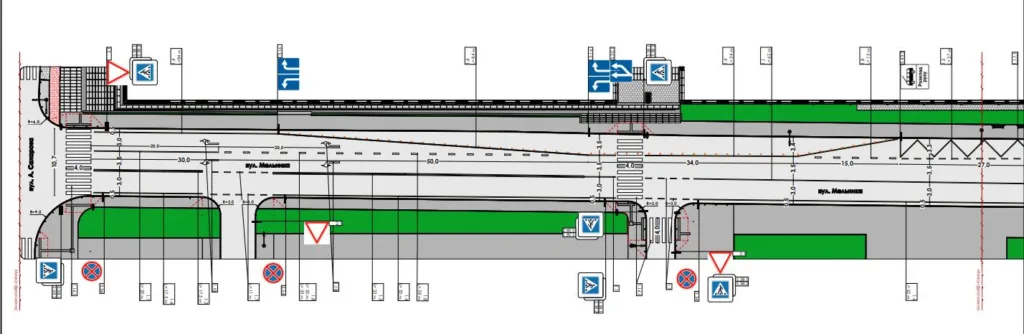 Схема реконструкції вулиці з пішохідними переходами