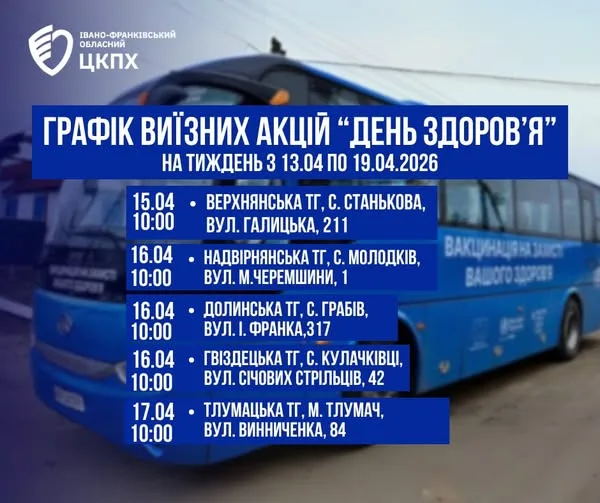 Розклад виїзних медичних акцій День здоров’я 2026