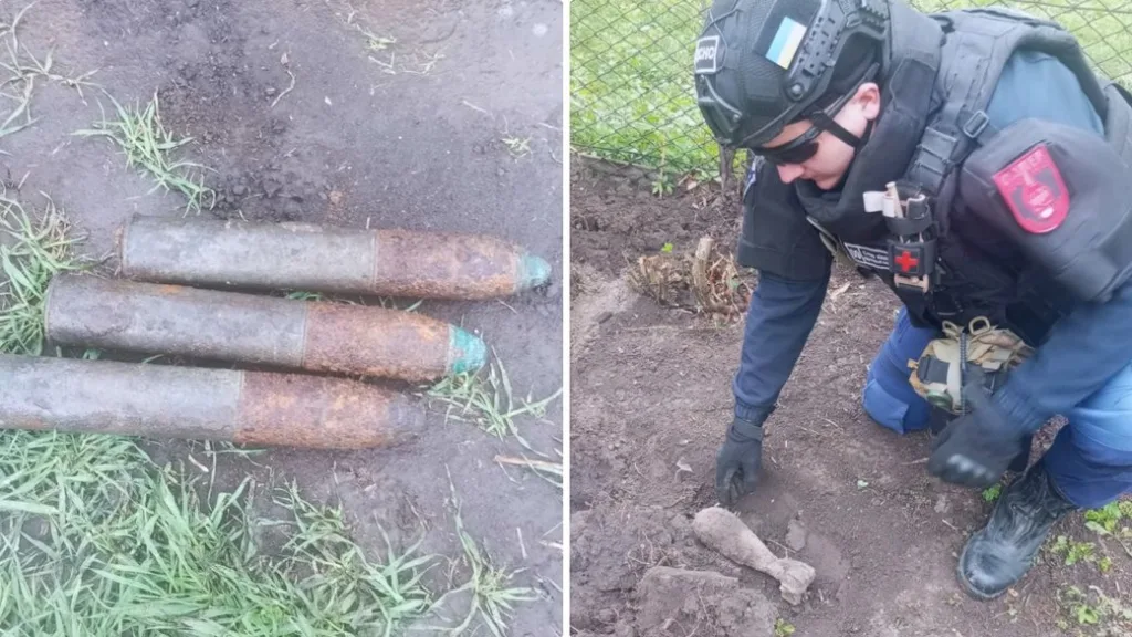 Сапер знаходить старі артилерійські снаряди в землі