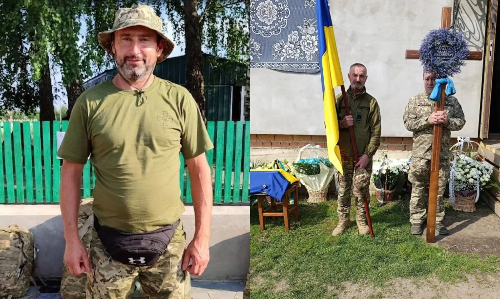 Українські військові під час церемонії вшанування героя