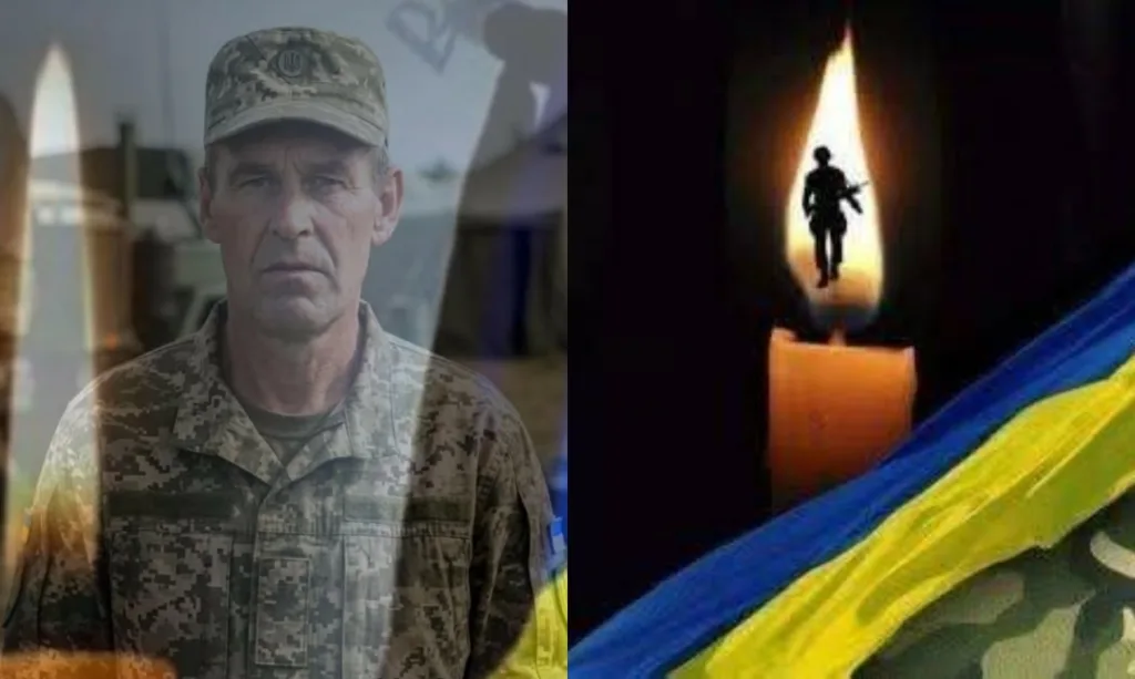 Український військовий та свічка пам’яті з прапором