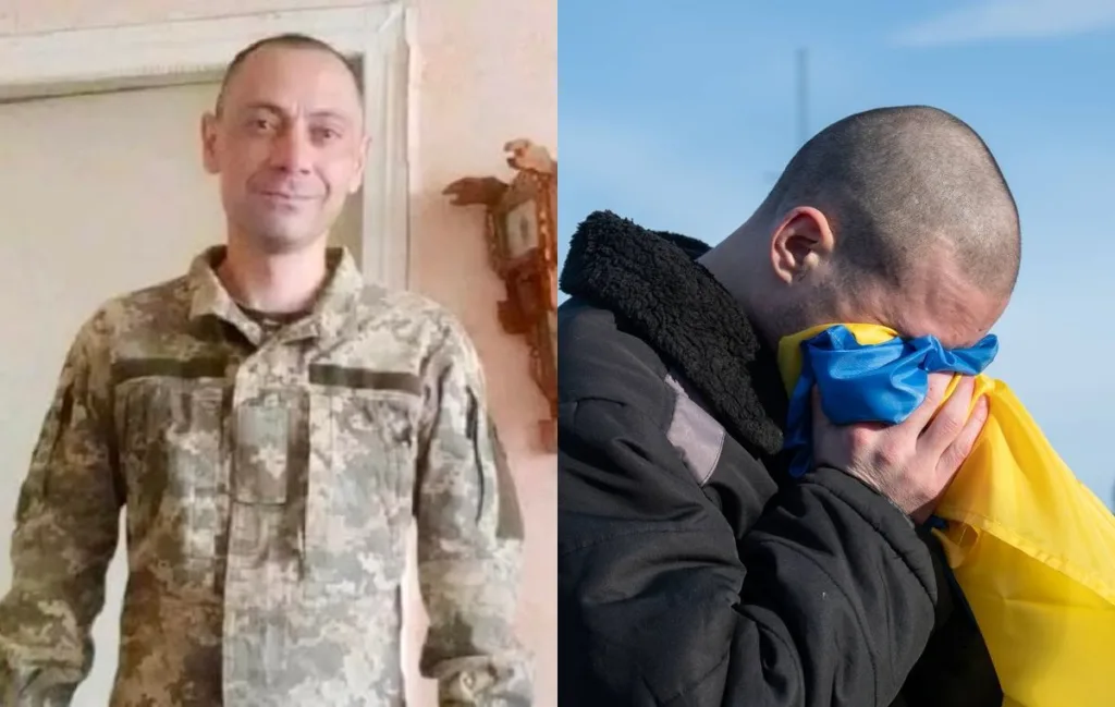 Військовий та чоловік з українським прапором