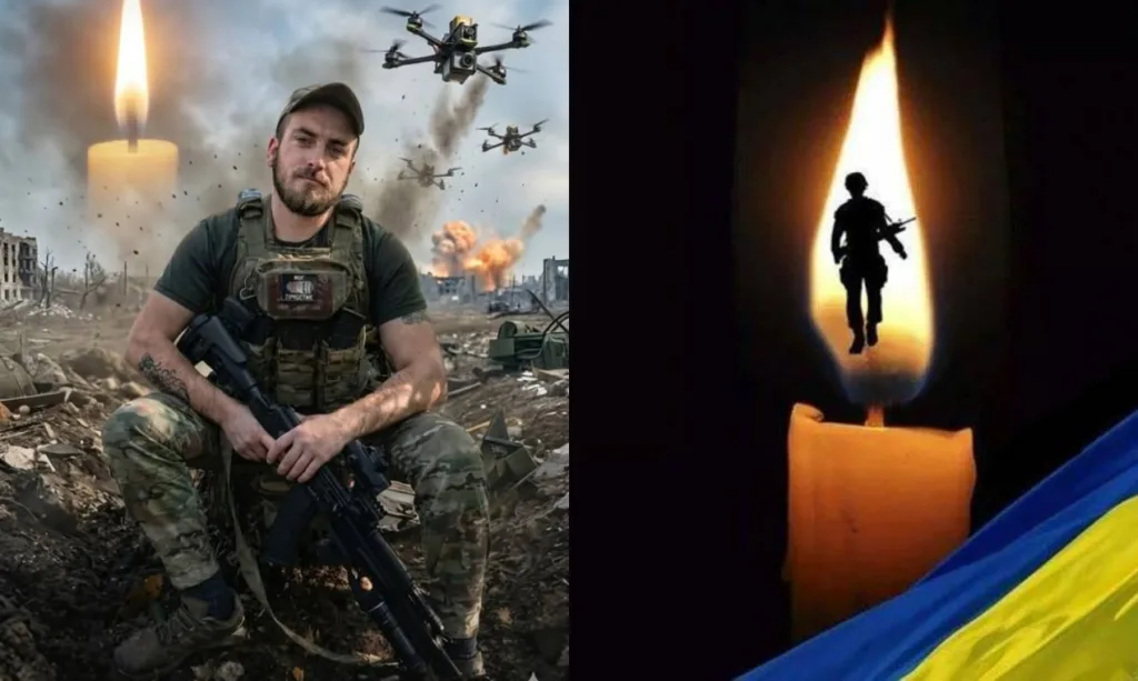 Український військовий на війні та свічка пам'яті