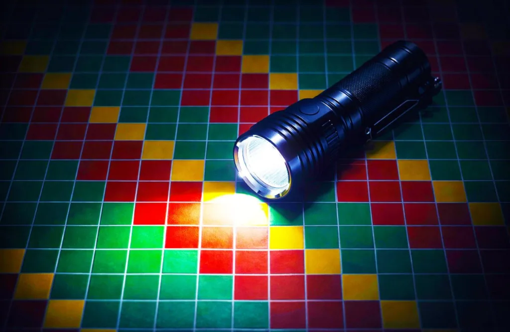 Ліхтарик світить на кольорову плитку