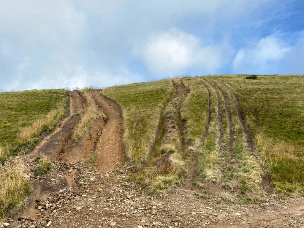 Гірський схил із коліями на трав’янистій дорозі