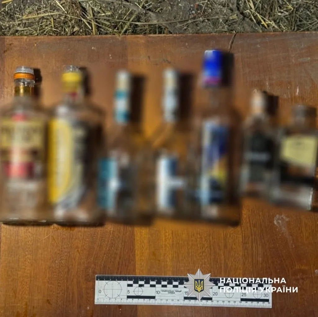 Порожні пляшки алкоголю на столі з лінійкою