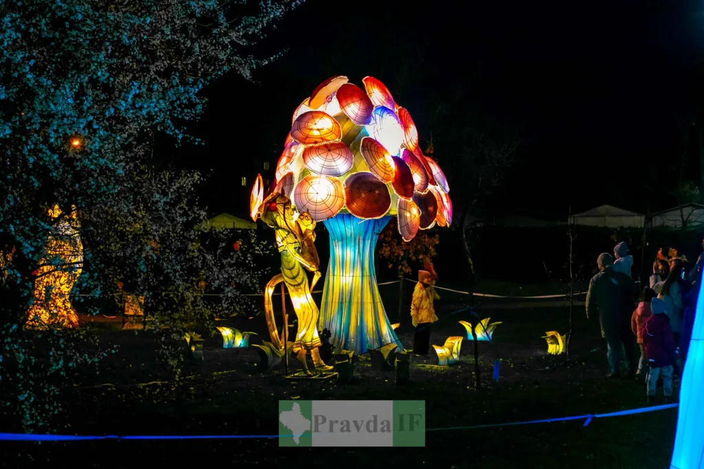 Світлова інсталяція гриба на нічному фестивалі