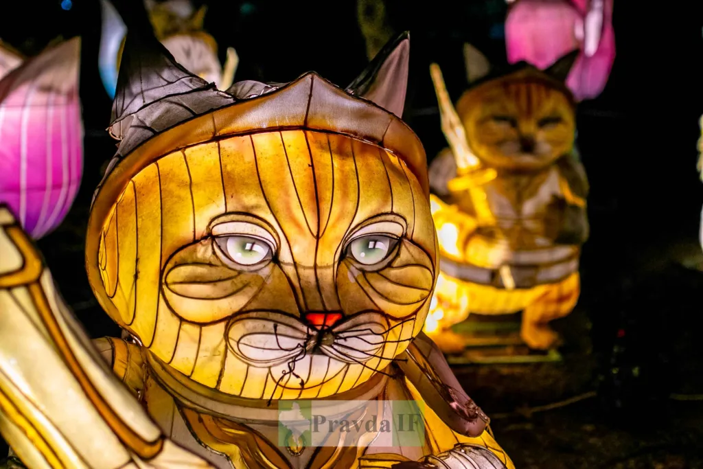 Світлові ліхтарі у формі котів-самураїв