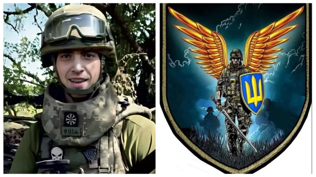 Український військовий та герб з крильми