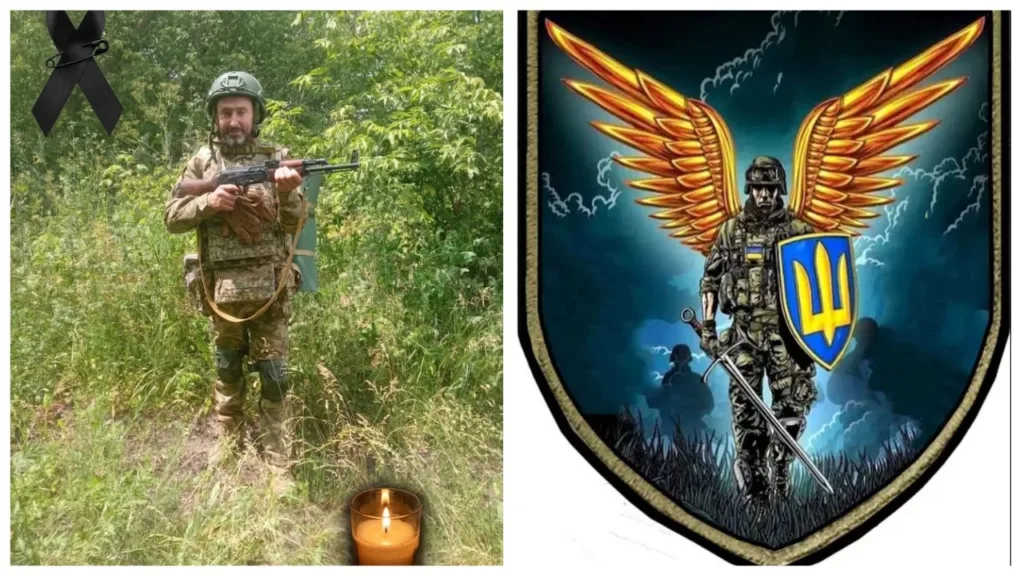 Український військовий та символ захисника з крилами