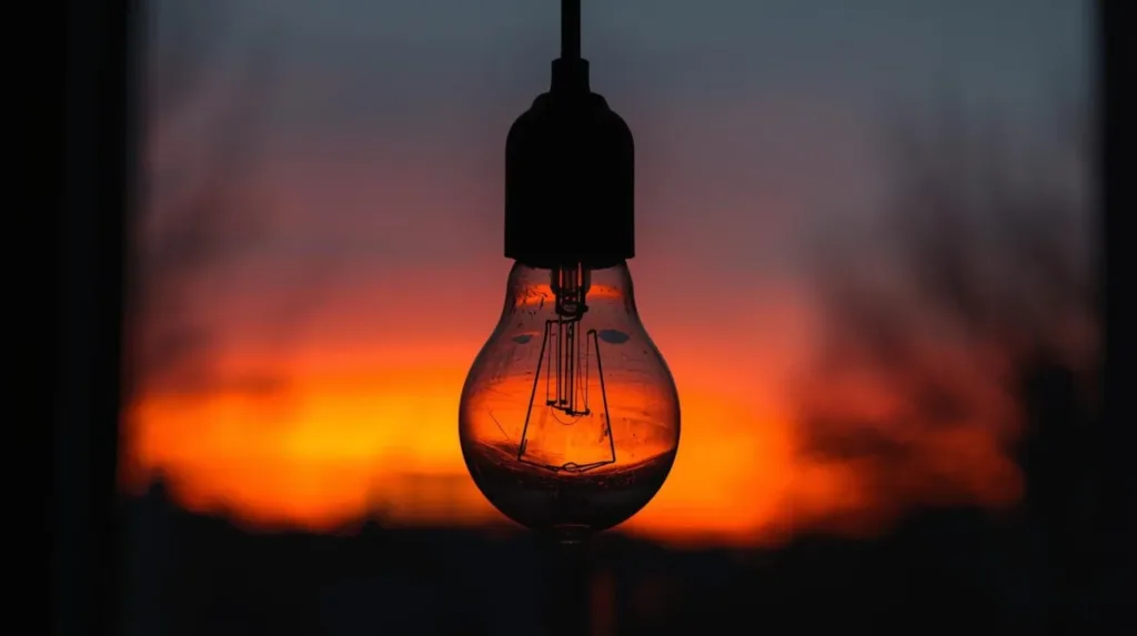 Лампочка на фоні яскравого заходу сонця