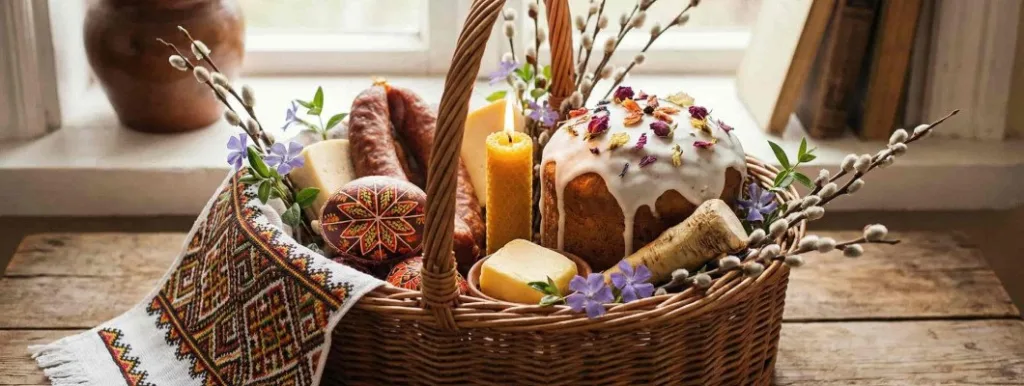 Великодній кошик з паскою та писанками