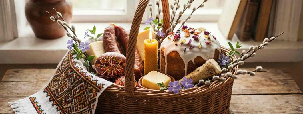 Великодній кошик з паскою та писанками
