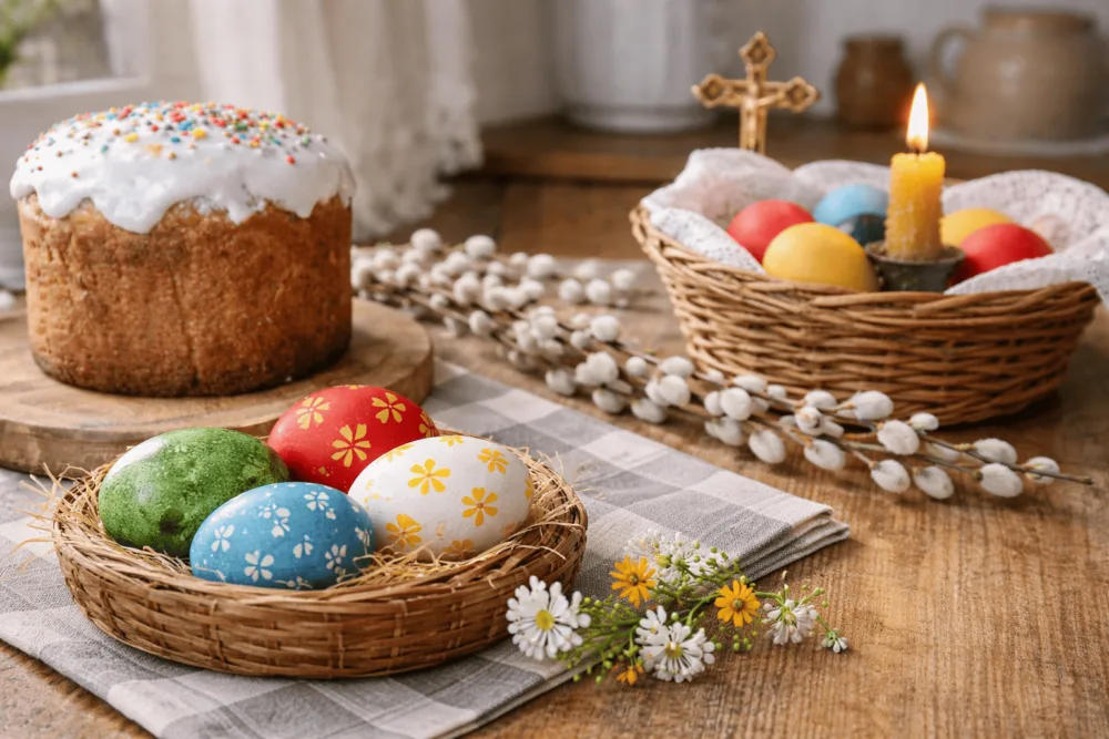 Великодній стіл з паскою та писанками
