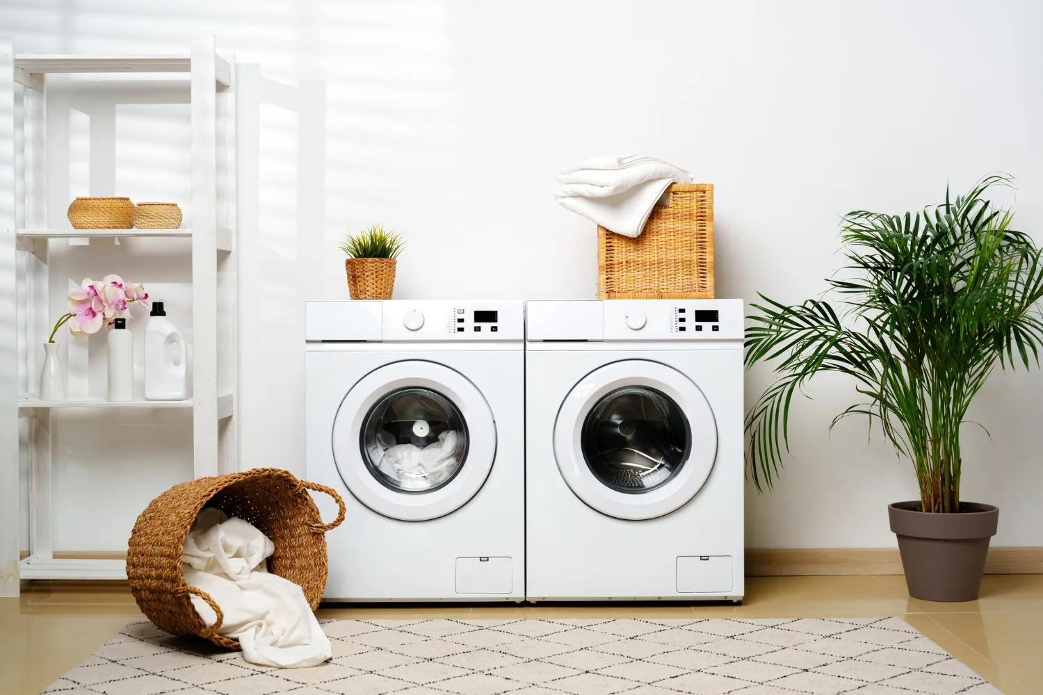 Сучасна пральня з пральною машиною і сушаркою