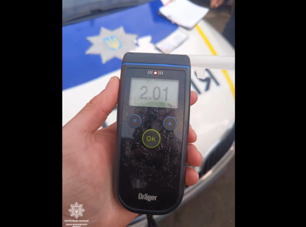 Алкотестер показує 2.01 проміле біля поліцейського авто
