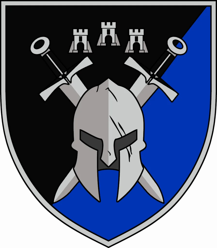Герб зі шоломом, мечами та фортецями
