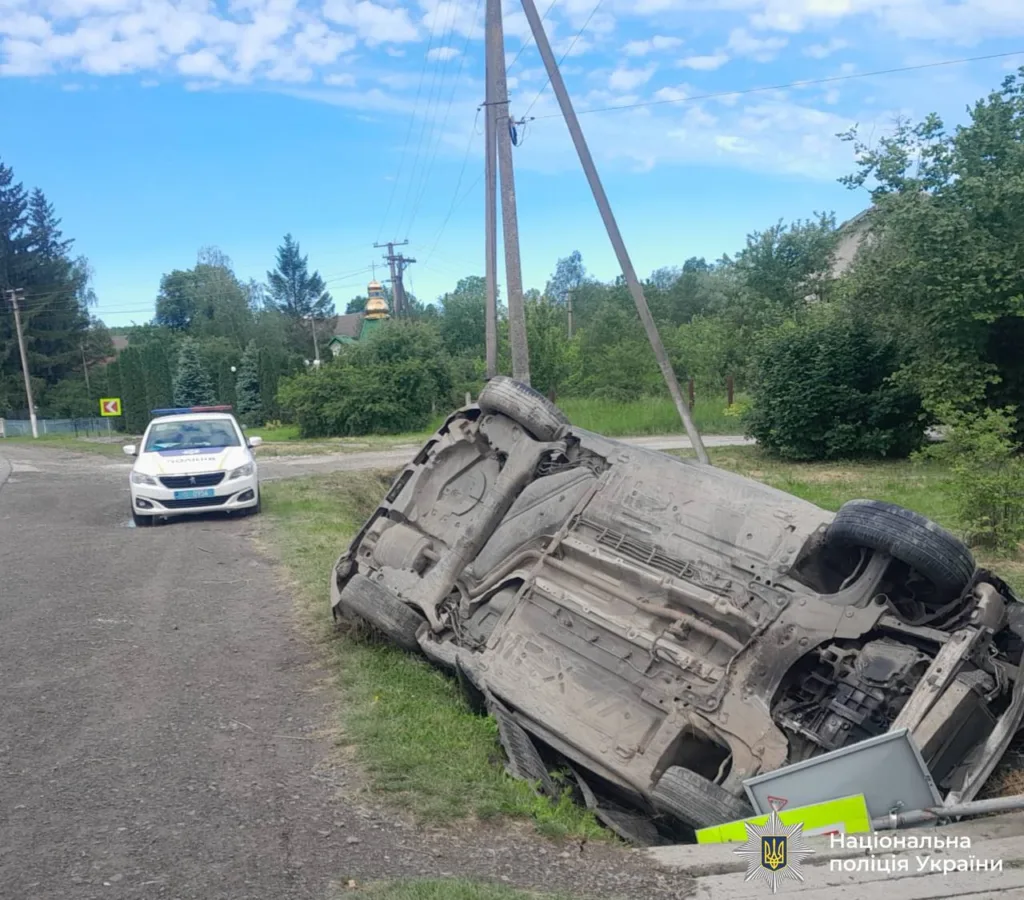 Дорожньо-транспортна пригода, перевернутий автомобіль у кюветі