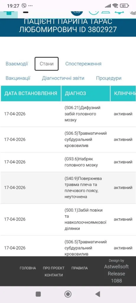 Медичні діагнози та стани пацієнта у таблиці