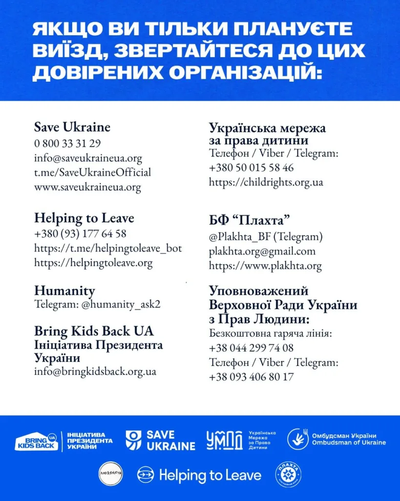 Контакти довірених організацій для виїзду з України
