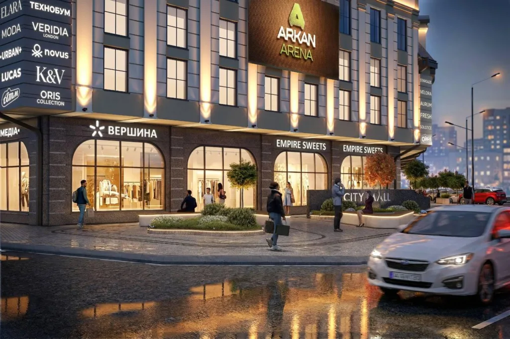 Сучасний торговий центр Arkan Arena увечері