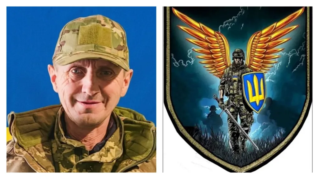 Український військовий та символ захисника з крилами