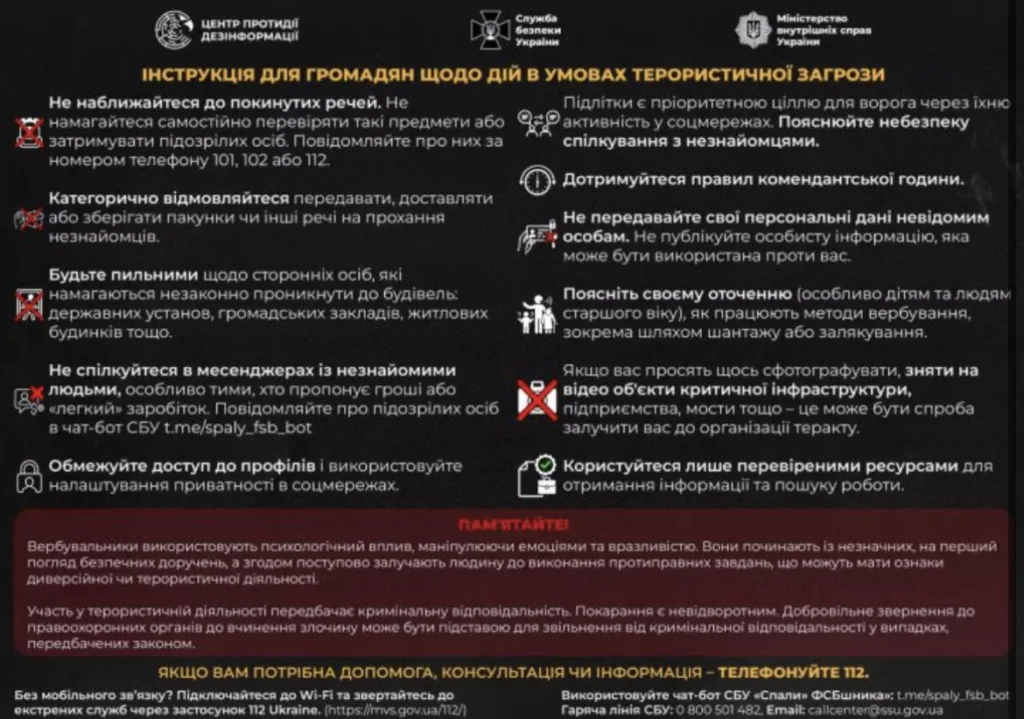 Інструкція дій громадян під час терористичної загрози
