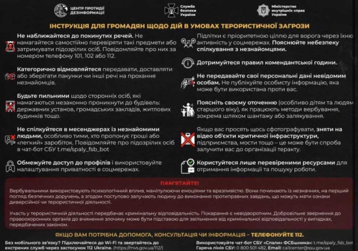 Інструкція дій громадян під час терористичної загрози