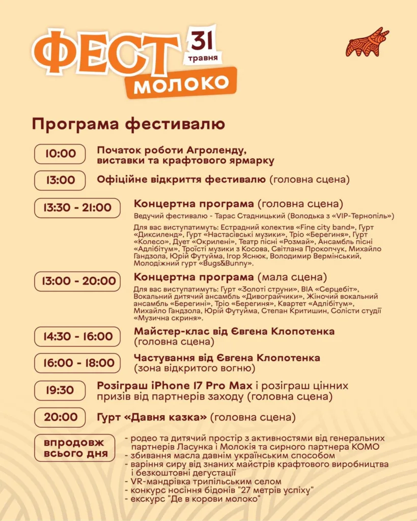 Програма фестивалю Фест Молоко 31 травня