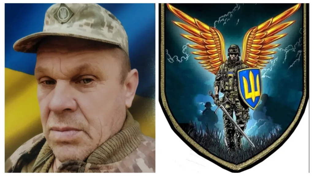 Український військовий та герб із золотими крилами