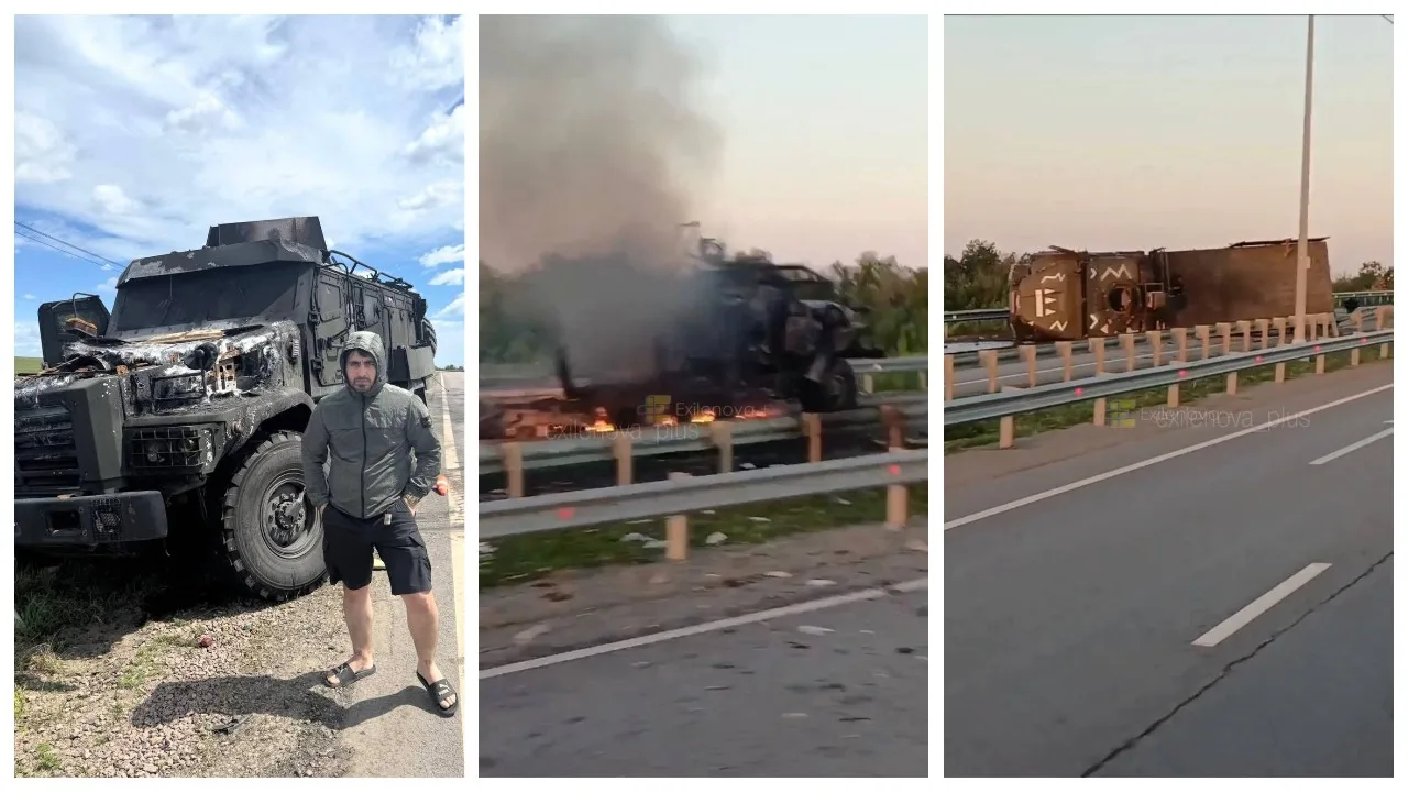 Пошкоджені броньовані машини на дорозі