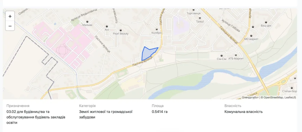 Карта земельної ділянки на Пасічній вулиці