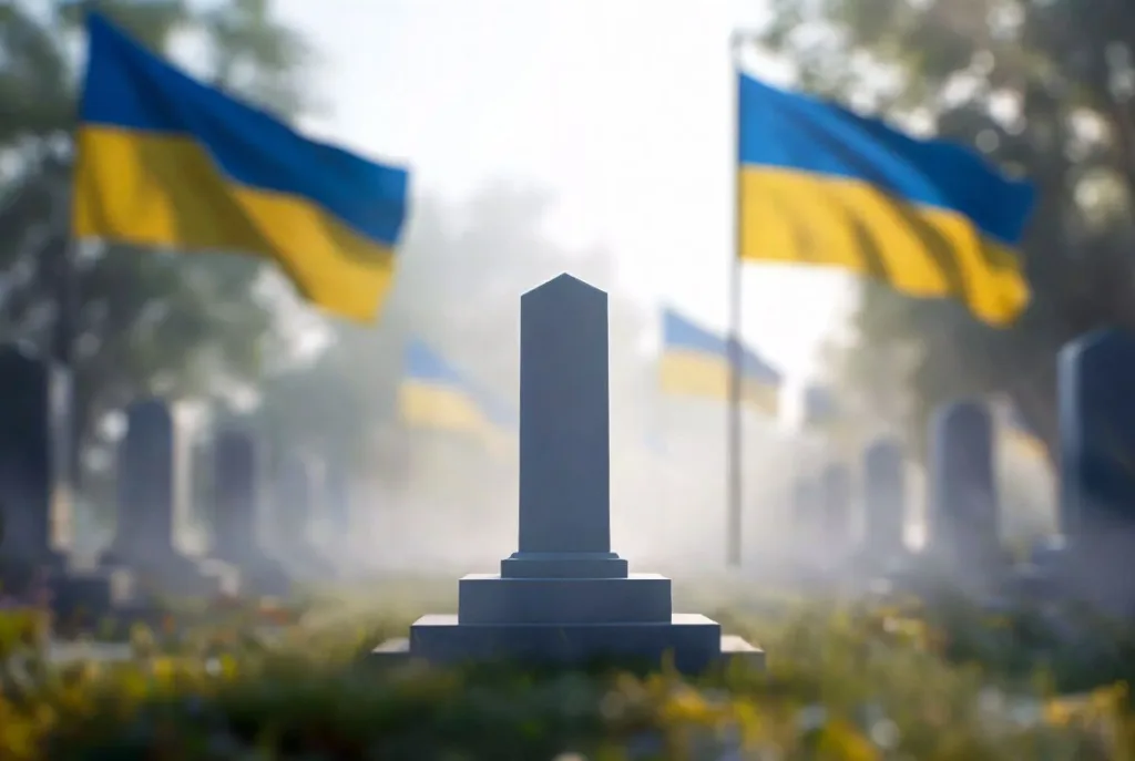 Меморіал з українськими прапорами на кладовищі