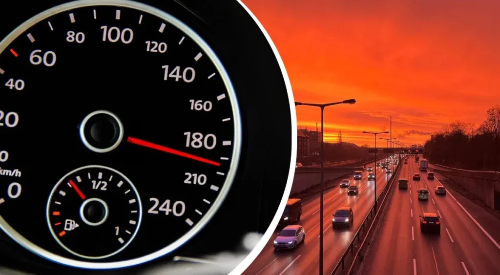 Швидкість автомобіля та рух на трасі при заході сонця