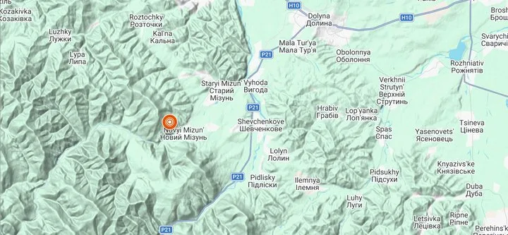 Мапа села Новий Мізунь у Карпатах