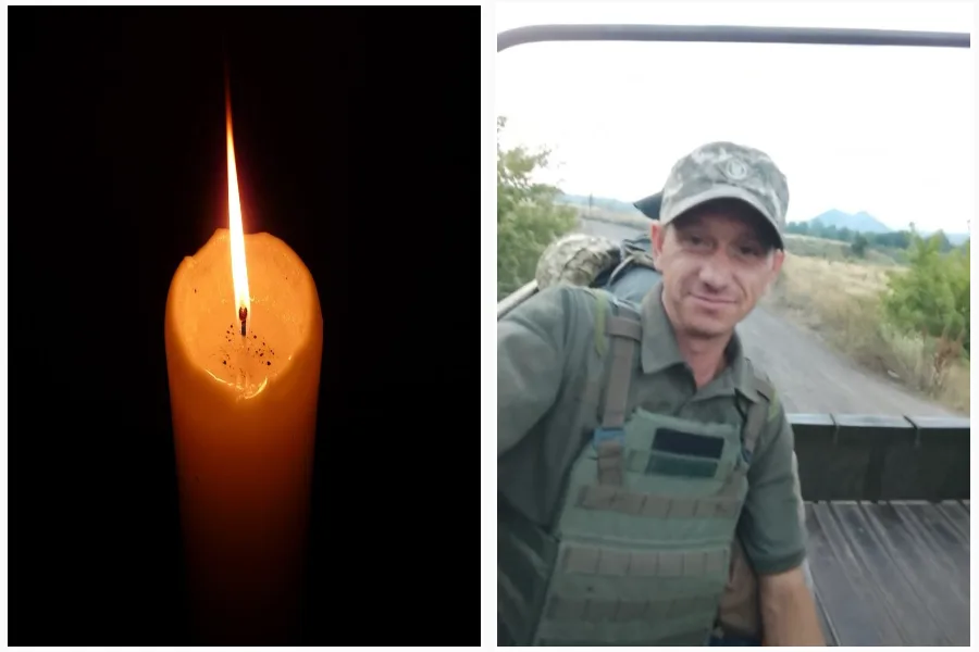 Запалена свічка та український військовий на службі