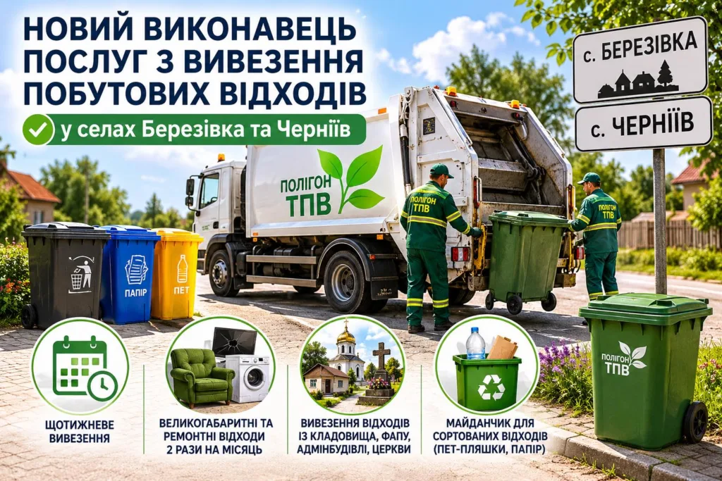 Вивезення побутових відходів у селах Березівка та Черніїв