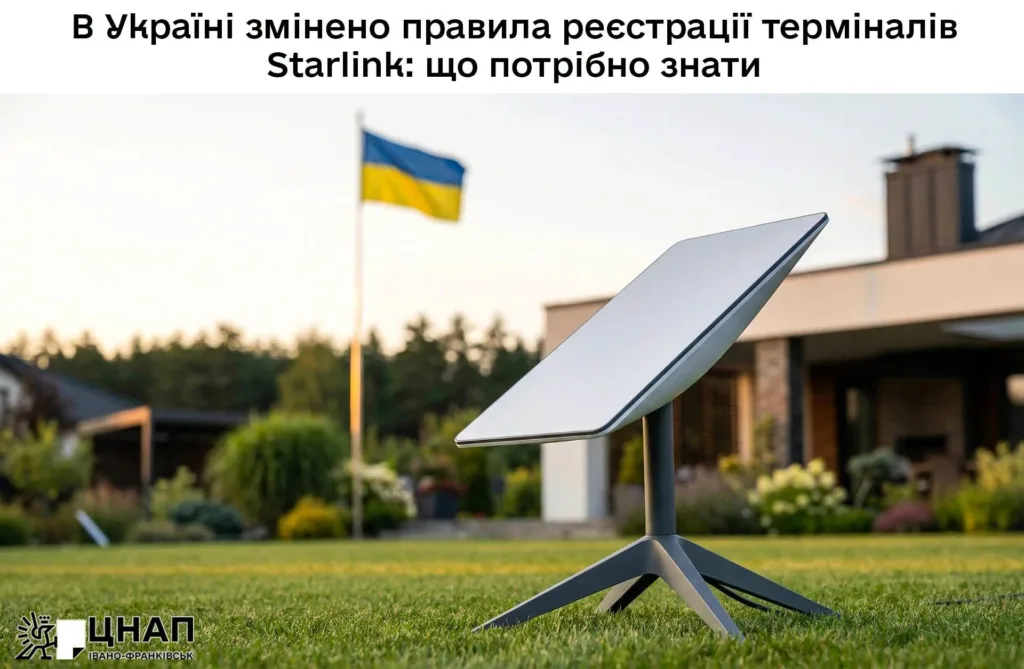 Термінал Starlink на подвір’ї перед будинком в Україні