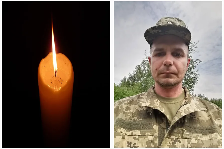 Запалена свічка та військовий у камуфляжі