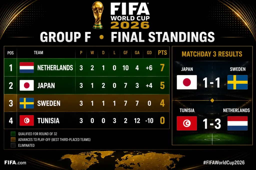 Підсумкова таблиця групи F Чемпіонату світу 2026