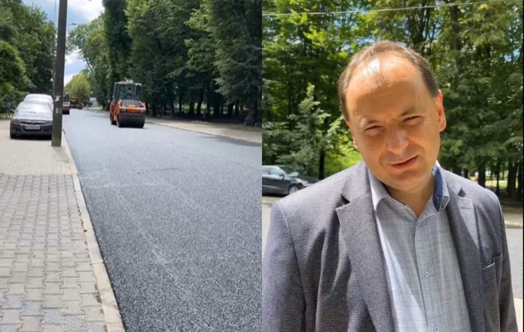 Ремонт дороги та чоловік на вулиці
