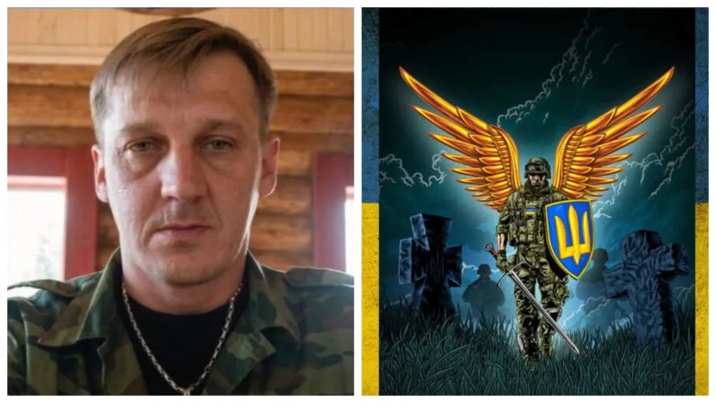 Український військовий та ілюстрація захисника з крилами