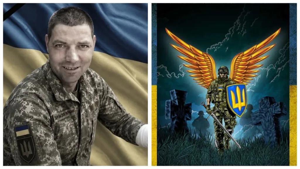 Український військовий і символ захисника з крилами
