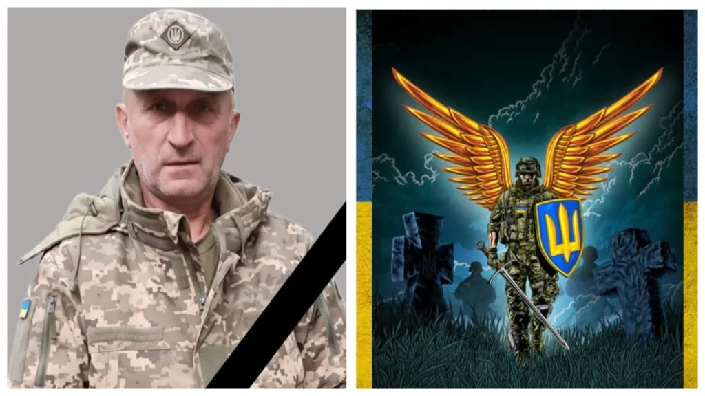 Український військовий та ілюстрація з ангелом-захисником