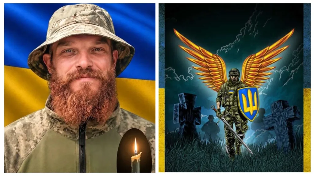 Український військовий та символ захисника з крилами