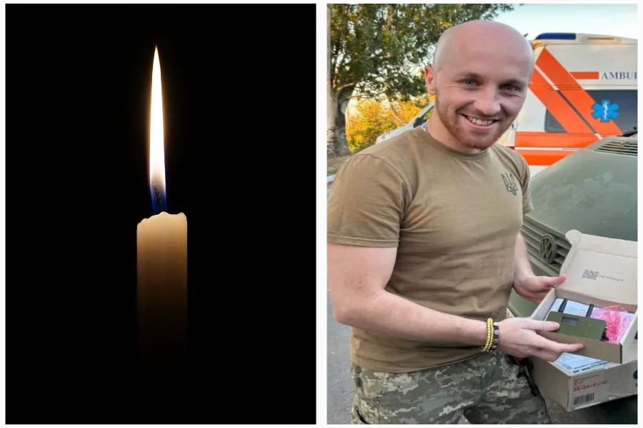 Запалена свічка та військовий з посилкою