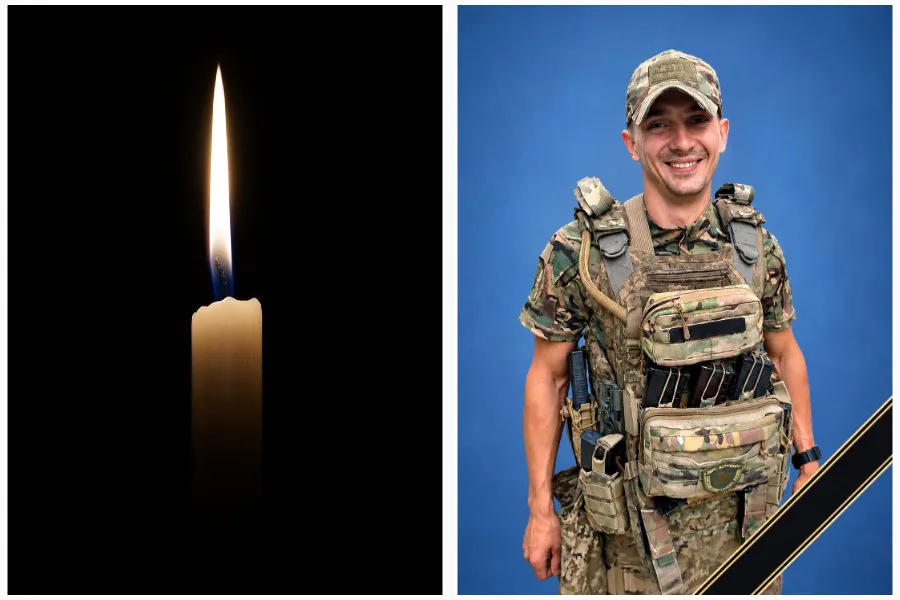 Свічка пам’яті та український військовий у камуфляжі